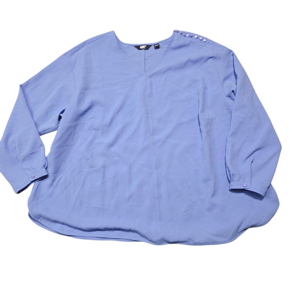 Lands' End Women's Plus‎ Size 20W Button Accent 3/4 Sleeve Blouse Periwinkle